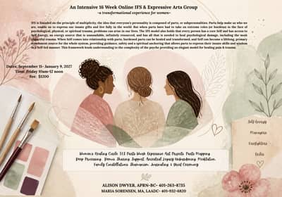 16 Intensive IFS & Expressive Arts Group Therapy for Women- Begins Friday, September 11, 2026 from 10-12 noon. EST