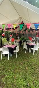 Toldo, mesas y sillas